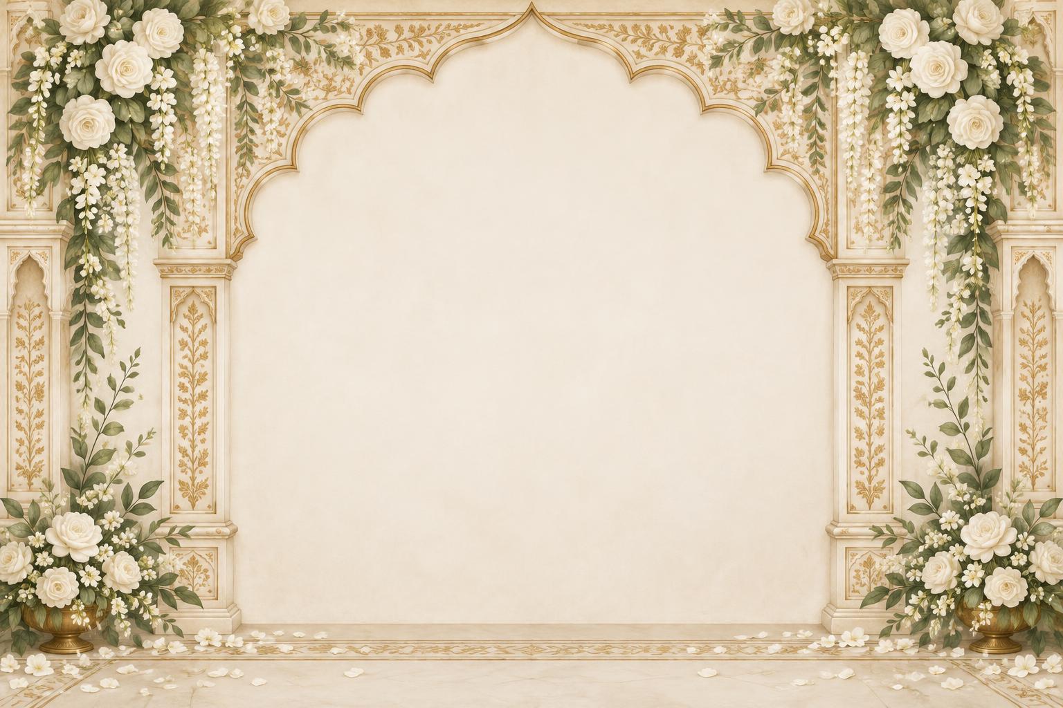 Ivory flowers and a golden ceremonial arch